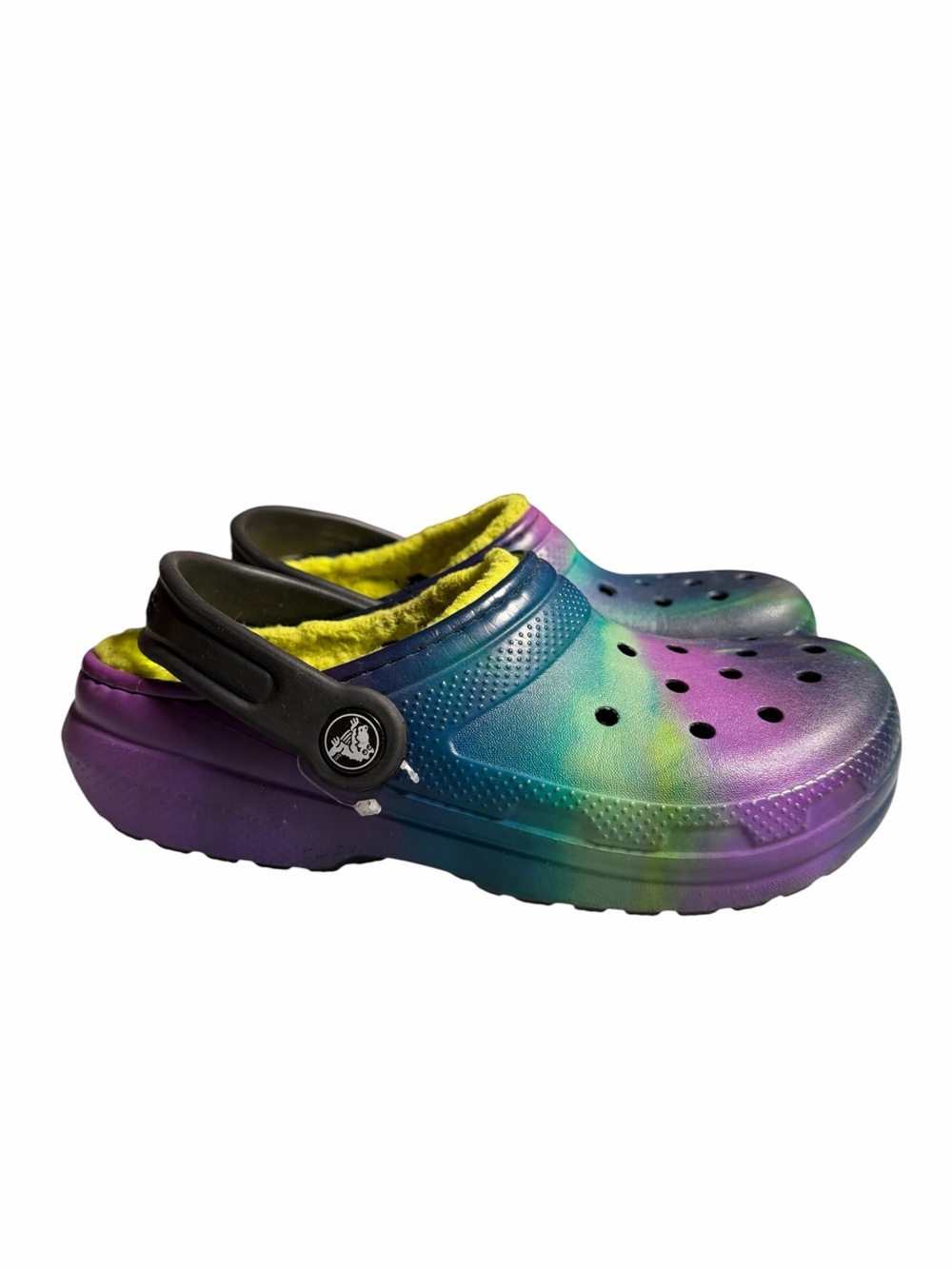 Kids Multicolor Fleece-Lined Clog - Purple/Blue/Green Size 2 J - Picture 2 of 11